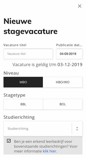 Impressie vacature aanmaken mobiele telefoon